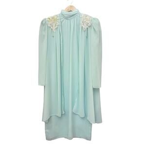 Vintage Patra Dress Size 12 Sheer Mod 60s Long Jacket Sequin Appliqué Mock Neck